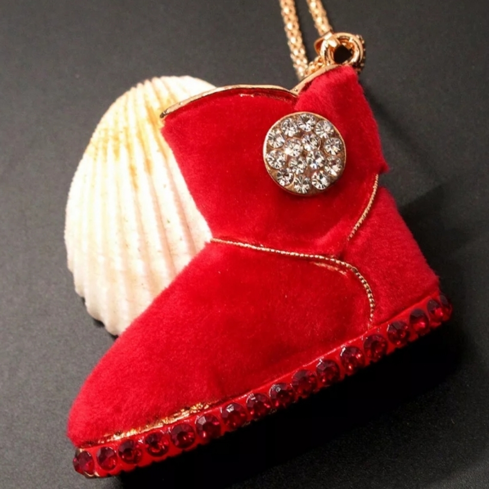❤👢Furry Red Crystal Ugg Boot Necklace👢❤